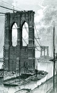 1878年に写真に描かれた建設中のブルックリン橋 作： T. Taylor